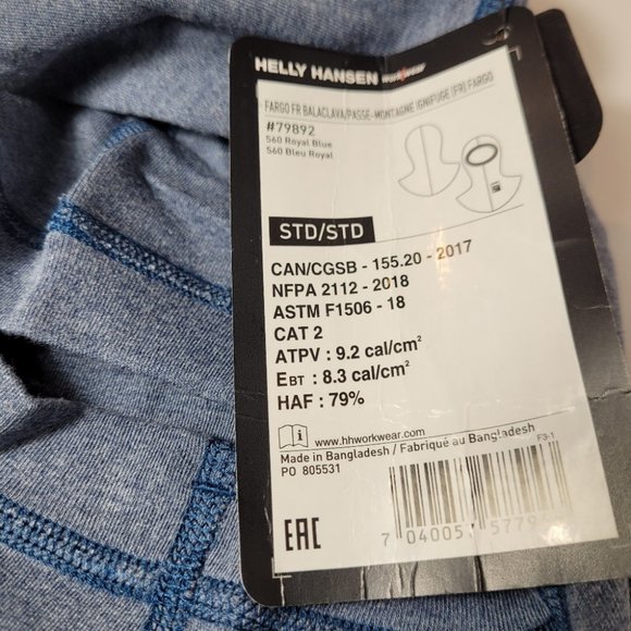 NWT Helly Hansen Workwear Fargo Flame Resistant Balaclava Royal Blue - Picture 6 of 10